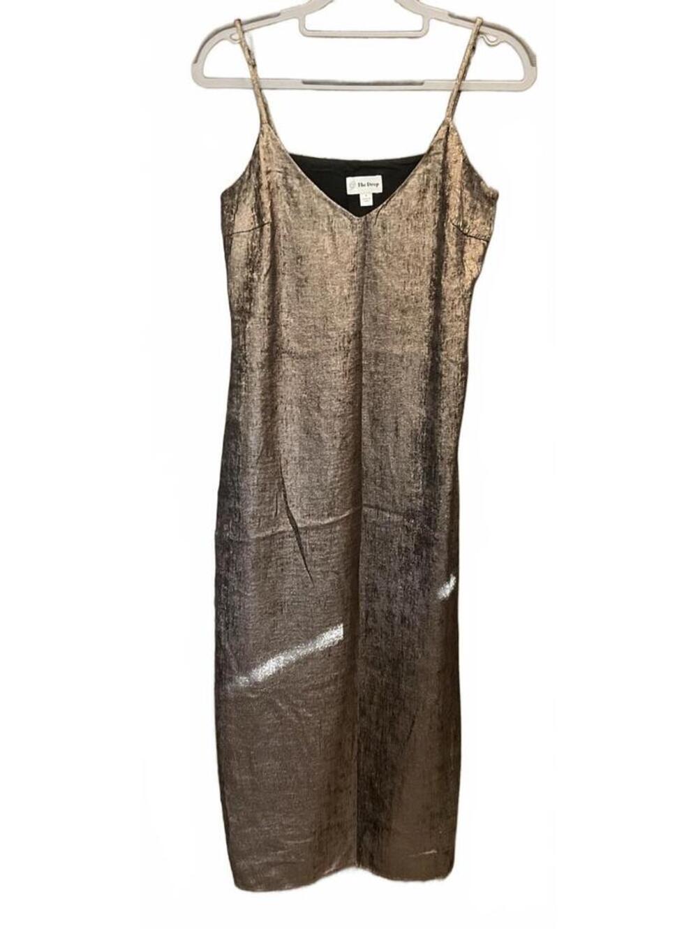 The Drop Womens Gold/black Shimmery Spaghetti Strap Dress Size Small